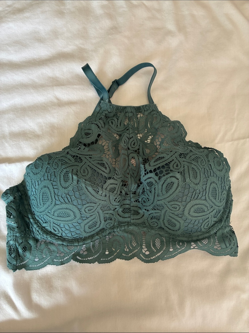 Pink Sz Large teal floral lace high-neck push-up bralette